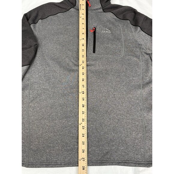 LL Bean Men's L Reg 1/4 Zip Hooded Tech Sweater Fleece Grey Slightly Fitted - Picture 11 of 15